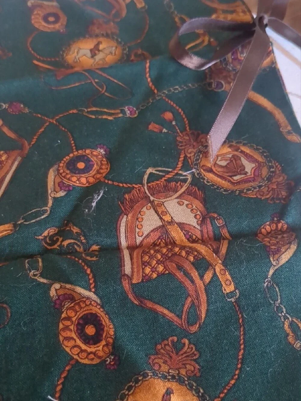 Green Equestrian-Print Tie Wine Bag